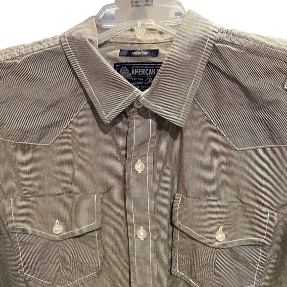 American Rag Shirt Mens Medium Gray Striped Long sleeve Button CIE Casual - Picture 1 of 8